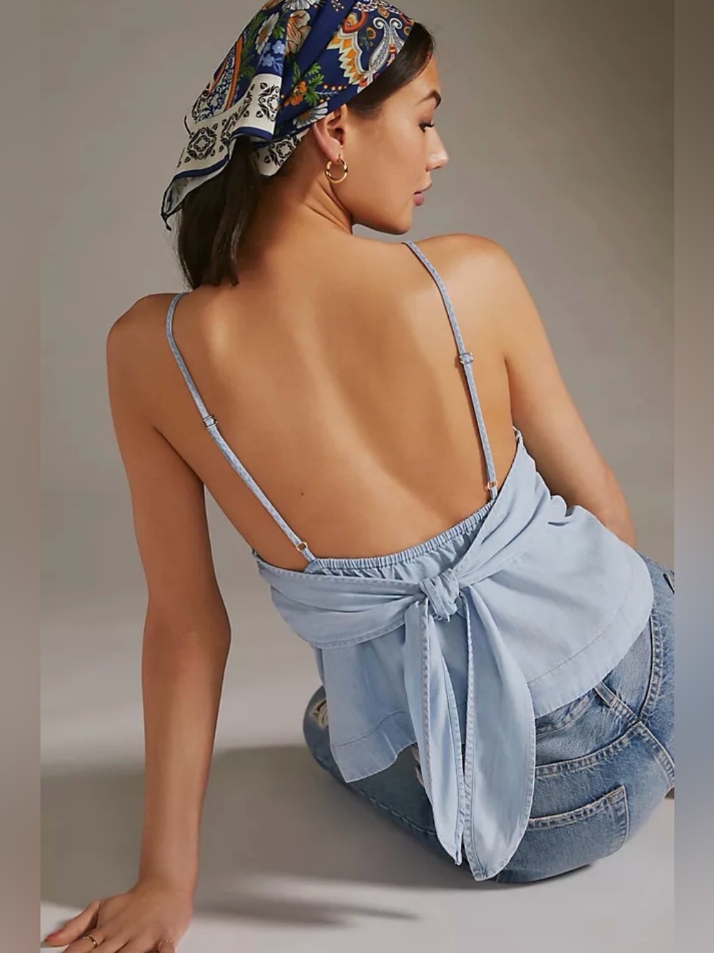 Anthropologie Cloth & Stone Chambray Tie back top